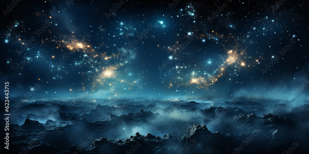 Wall mural starry night background in the darkness of space, seen from space, generative ai