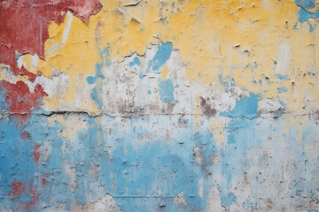 Close-up of an old painted wall with peeling paint