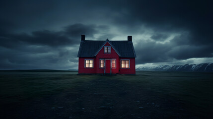 nordic house in the night, generative ai