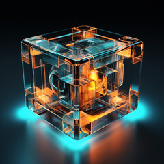 modern futuristic and edgy 3d cube with glowing orange, in the style of rendered in unreal engine. Generative AI