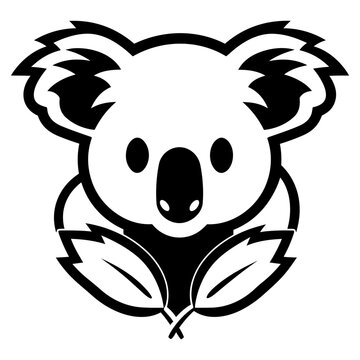 Koala head with two leaves black silhouette logo svg vector