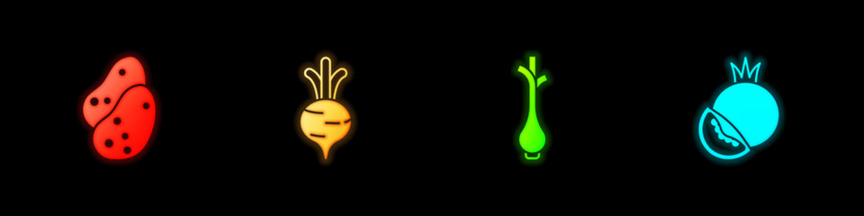 Set Potato, Beet, Fresh green onions and Tomato icon. Vector