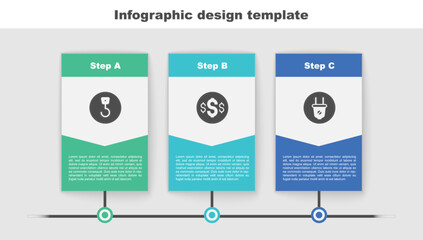 Set Industrial hook, Dollar symbol and Electric plug. Business infographic template. Vector
