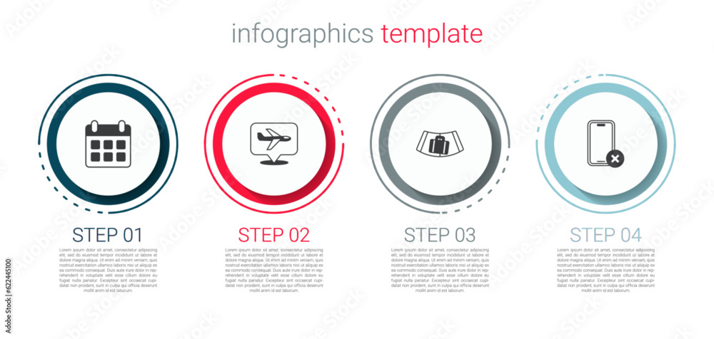 Canvas Prints set calendar and airplane, plane, conveyor belt with suitcase and no cell phone. business infographi