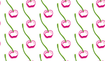 Cherries Seamless Pattern Pink and Green Colors 