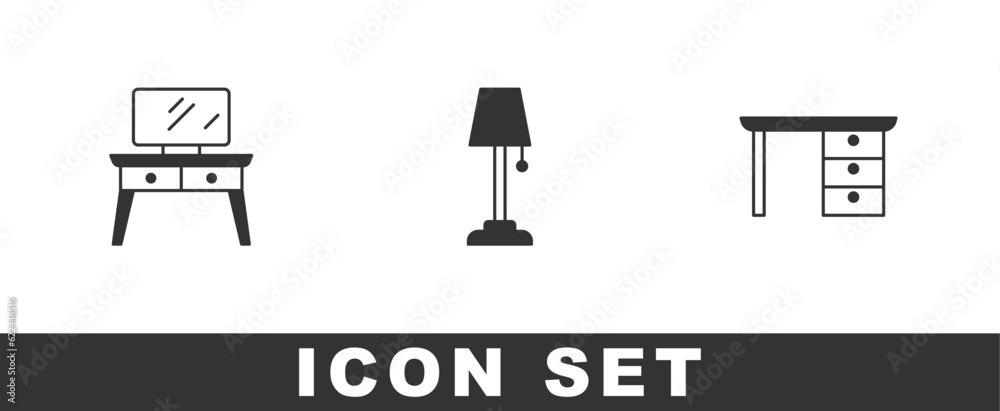 Canvas Prints set dressing table, floor lamp and office desk icon. vector