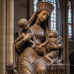 Medieval Sculpture of Mary and Child