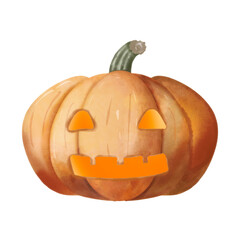 A fire Pumpkin lantern, Halloween illustration, PNG.