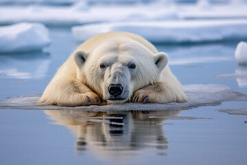 Polarbear in melting iceberg. Generative AI.