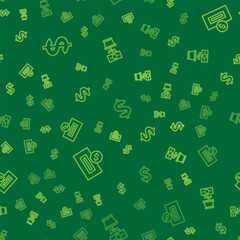 Set line Dollar symbol, Inserting coin and Money plant the pot on seamless pattern. Vector