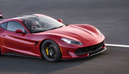 Naklejka premium Red generic unbranded sports car in motion, created using generative ai tools.