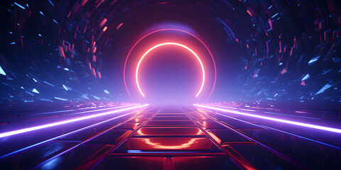 neon circle and abstract structure surroundings generative ai