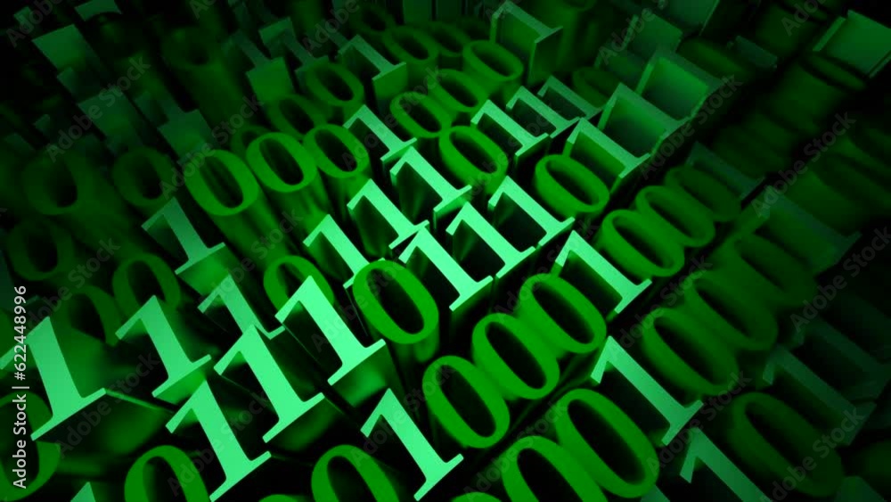 Poster background of moving 3d digits of matrix code. design. extendable 3d numbers on black background. 3d
