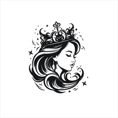 Beauty female portrait illustration, black and white.