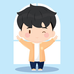Isolated colored cute chibi male korean anime character Vector