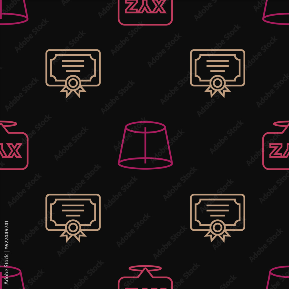 Poster set line xyz coordinate system, certificate template and geometric figure on seamless pattern. vecto