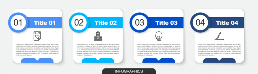 Set line Doctor appointment, Medical hospital building, Sore throat and surgery scalpel. Business infographic template. Vector