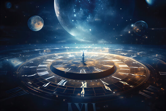 Print:space of time dimension concept,universe,illusion,time theory.GenerativeAI.