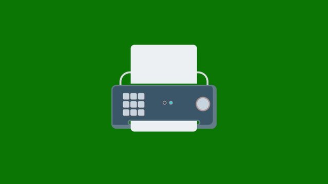 The cartoon Fax Machine animation is on a green background. Fax Machine icon animation with key color. 4k video