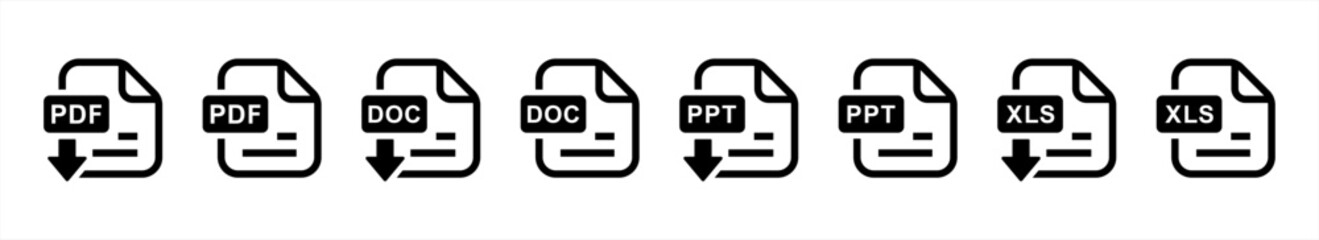 Document file type format icon set in line style. File format extensions simple color style symbol sign for apps and website, vector illustration.