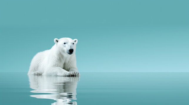 A polar bear is sitting on the water. Generative AI image.