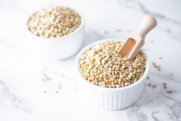 Dried Green Buckwheat porridge in a bowl
