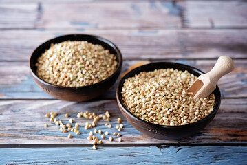 Dried Green Buckwheat porridge in a bowl
