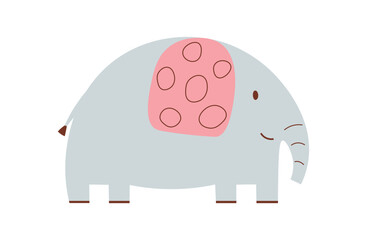 Cute baby elephant illustration. Vector cut out hand drawing. Illustration isolated on white background in scandinavian style. Nice animal character. Baby clothes print, poster, nursery decor.