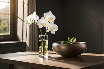 white orchid in a vasegenerated by AI technology