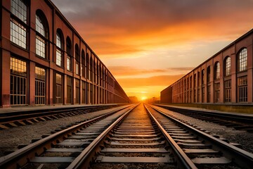 Fototapeta na wymiar railway at sunsetgenerated by AI technology 
