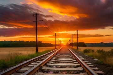 Obraz na płótnie Canvas railway in the sunsetgenerated by AI technology 