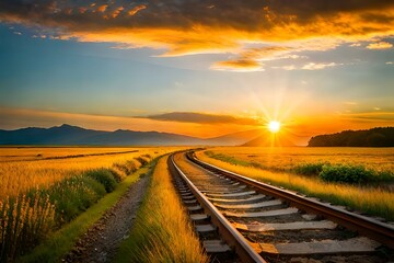 railway in the sunsetgenerated by AI technology 