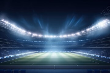 Fototapeta na wymiar Composition of empty sports stadium with glowing spotlights