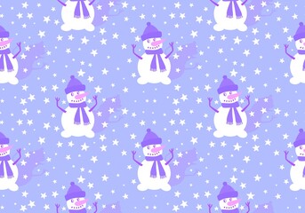 Cartoon snowman seamless Christmas pattern for new year accessories and wrapping paper and kids clothes print
