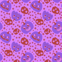 Pumpkins cartoon Halloween seamless skulls pattern for wrapping paper and fabrics and linens and kids clothes