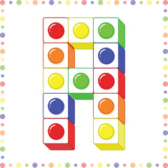 blocks Alphabet English letter A blocks in coloring stroke with colorful circles modern style drawing
