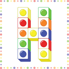 blocks Alphabet English letter H blocks in coloring stroke with colorful circles modern style drawing