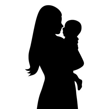 recommend clip art: Vector illustration. Silhouette of a woman mother holding her baby in her arms.