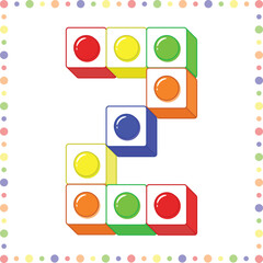 blocks Alphabet English letter Z blocks in coloring stroke with colorful circles modern style drawing