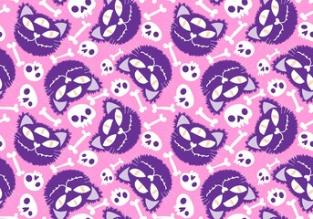 Halloween cartoon cats seamless pumpkins and ghost and monsters vampire pattern for fabrics and wrapping paper