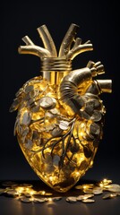 An Anatomical Human Heart Made of Gold Coins