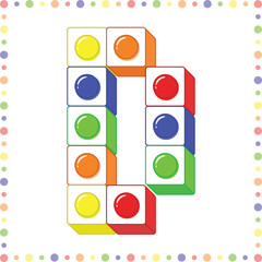blocks Alphabet English letter D blocks in coloring stroke with colorful circles modern style drawing