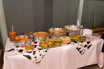 Table with food served at dinner