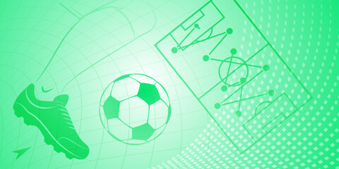 Abstract soccer background with big football ball and other sport symbols in green colors