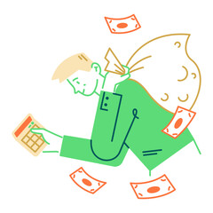 man counting money on calculator