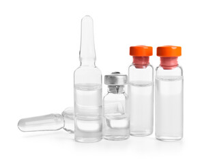 Medical ampules on white background