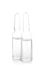 Medical ampules on white background