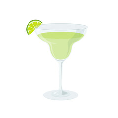 Margarita cocktail with lime slice. Drinks in a glass. Vector illustration in trendy flat style isolated on white background.