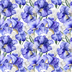 Seamless flower irises pattern background. Ai generative.