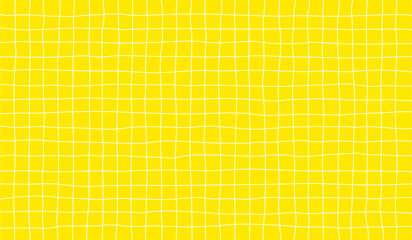 Distorted Background with White Cage on Yellow. Abstract Psychedelic Pattern with Wavy Doodle Stripes. Vector Groovy Y2K Checker Texture - obrazy, fototapety, plakaty